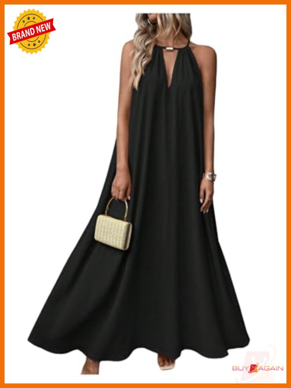 Women's Sleeveless Halter Maxi Dress Cutout Tie Back Summer Vacation Beach